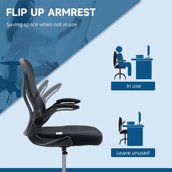 Buy Adjustable Mesh Standing Desk Chair with Flip-up Armrests Lumbar Support Armrests Adjustable Footrest Ring Black, 7 image