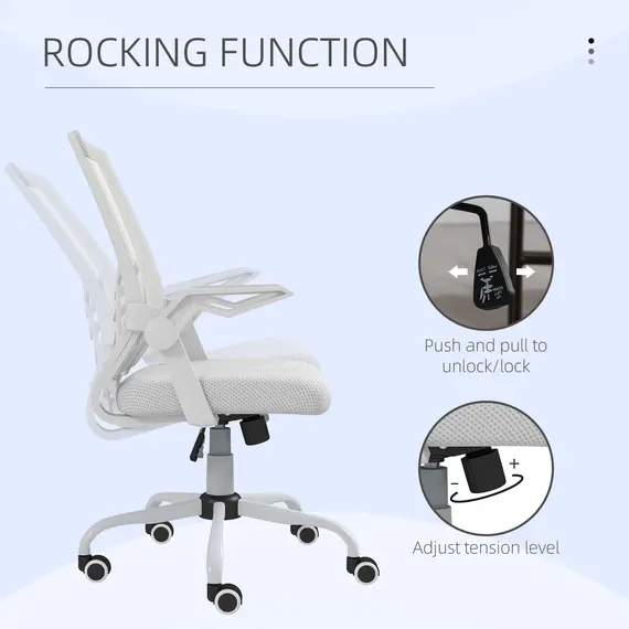 Buy Mesh Office Chair, Computer Desk Chair with Flip-up Armrests, Lumbar Back Support and Swivel Wheels, White, 5 image