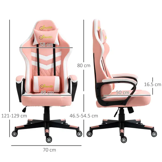Buy Gaming Chair, Computer Desk Chair with Lumbar Support, Faux Leather Racing Chair with Headrest and Swivel Wheels for Home Office, Pink, 3 image