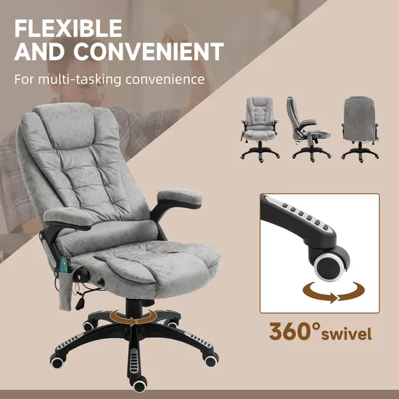 Buy Massage Recliner Chair Heated Office Chair with Six Massage Points Microfiber Cloth 360° Swivel Wheels Grey, 8 image