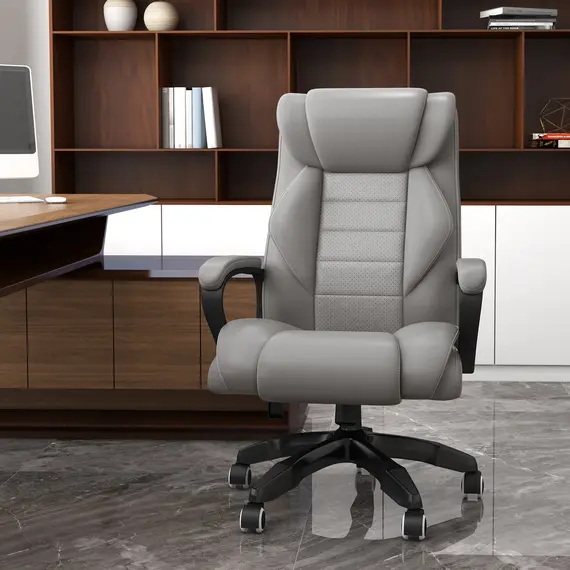 Buy High Back Executive Office Chair 6- Point Vibration Massage Extra Padded Swivel Ergonomic Tilt Desk Seat, Grey, 2 image