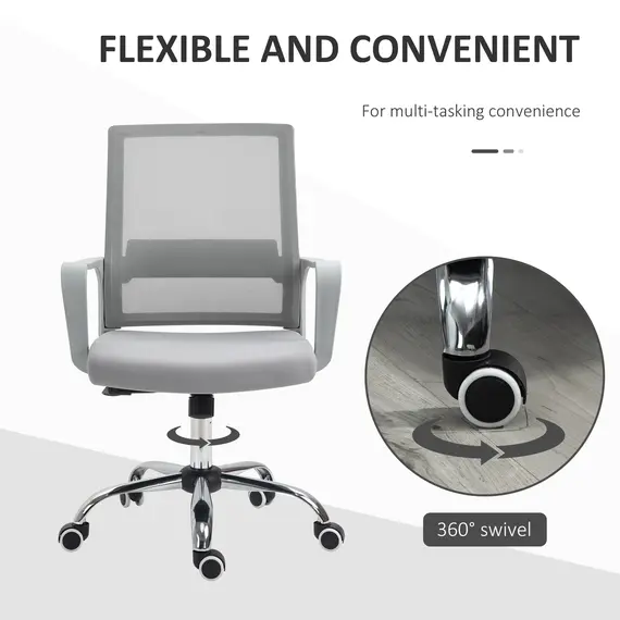 Buy Ergonomic Desk Chair Mesh Office Chair with Adjustable Height Armrest and 360° Swivel Castor Wheels Grey, 7 image