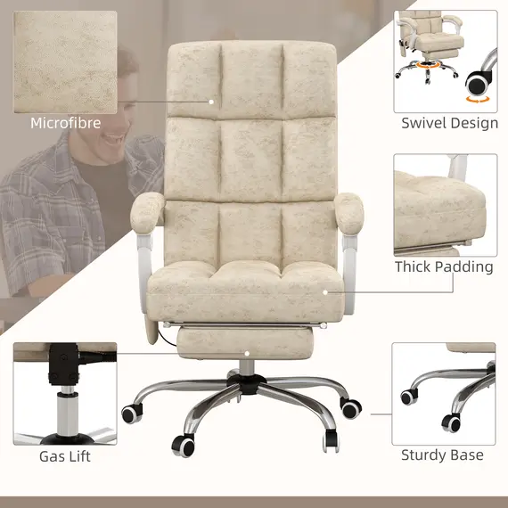 Buy Massage Office Chair, Ergonomic Desk Chair, Comfy Work Study Chair with Heat, Padded Seat, 135° Reclining Back and Footrest for Home Office, Beige, 7 image