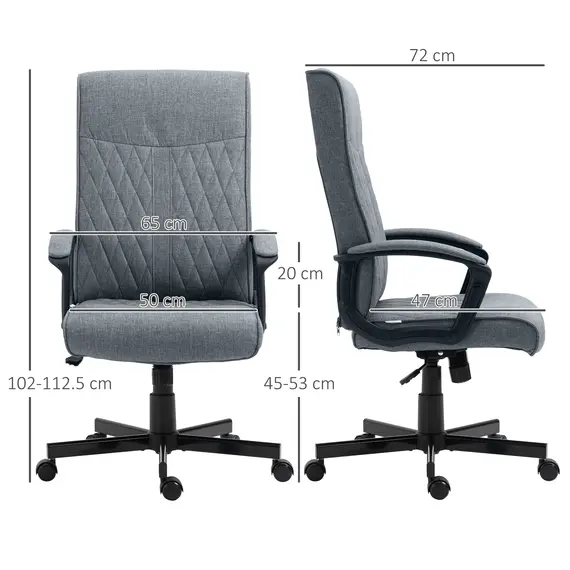 Buy High Back Home Office Chair, Linen Fabric Computer Chair, Swivel Desk Chair with Adjustable Height for Living Room, Bedroom, Study, Dark Grey, 3 image