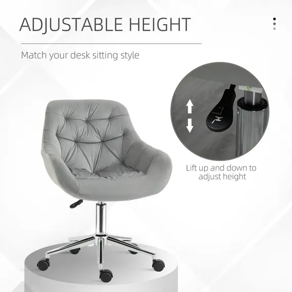 Buy Home Office Chair Velvet Ergonomic Computer Chair Comfy Desk Chair with Adjustable Height, Arm and Back Support, Grey, 4 image