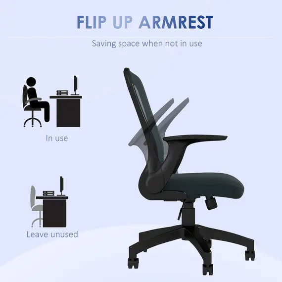 Buy Ergonomic Office Chair, Mesh Desk Chair with Flip-up Armrest, Lumbar Back Support, Swivel Wheels, Grey, 6 image