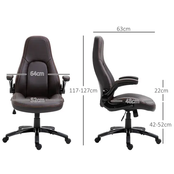Buy Computer Gaming Chair, PU Leather Office Chair, Swivel Desk Chair with Adjustable Arms and Height, Padded Armrest and Seat, Rolling Wheels, Coffee, 3 image