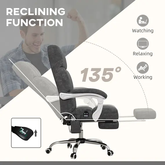 Buy Massage Office Chair, Ergonomic Desk Chair, Comfy Work Study Chair with Heat, Padded Seat, 135° Reclining Back and Footrest for Home Office, Charcoal Grey, 6 image