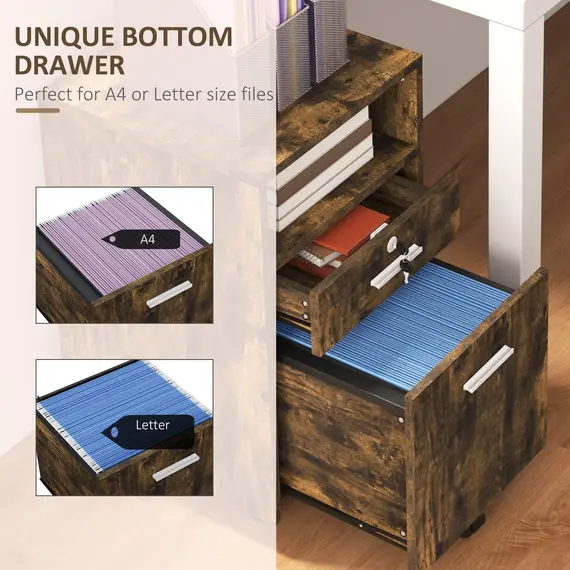 Buy Lockable Two-Drawer Filing Cabinet, with Wheels - Wood-Effect, 6 image