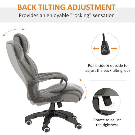 Buy High Back Executive Office Chair 6- Point Vibration Massage Extra Padded Swivel Ergonomic Tilt Desk Seat, Grey, 7 image