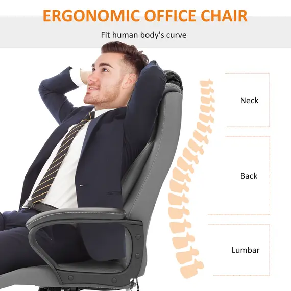 Buy High Back Executive Office Chair 6- Point Vibration Massage Extra Padded Swivel Ergonomic Tilt Desk Seat, Grey, 4 image
