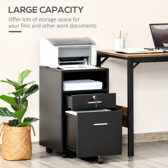 Buy Lockable Two-Drawer Filing Cabinet, with Wheels - Black, 7 image