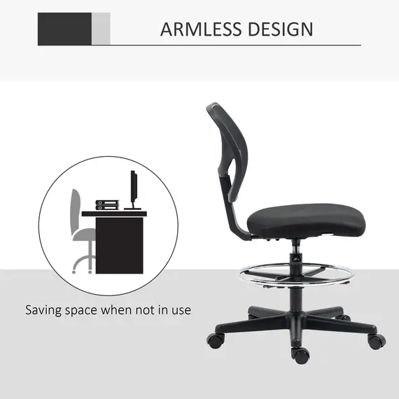 Buy Ergonomic Mesh Standing Desk Chair with Adjustable Footrest Ring and Seat Height Black, 7 image