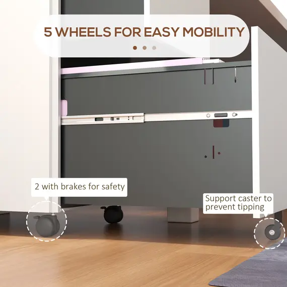 Buy 2-Drawer Vertical Filing Cabinet with Lock and 5 Wheels, Steel Mobile File Cabinet, for A4, Legal and Letter Size, Pre-Assembled Body, White, 7 image