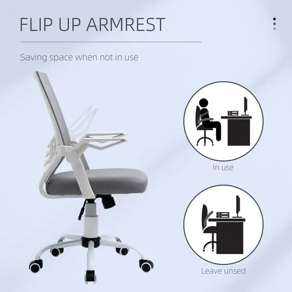 Buy Office Chair, Ergonomic Desk Chair, Executive Computer Chair with 90° Flip-up Armrest and Lumbar Support, Adjustable Height for Home/Office, Grey, 7 image