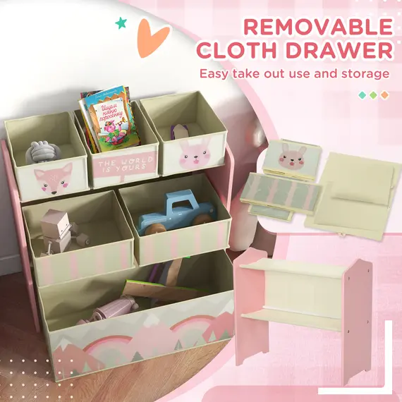 Buy Kids Storage Unit, Toy Storage Organiser, with Six Fabric Bins, for Bedrooms, Playrooms, Nurseries - Pink, 5 image