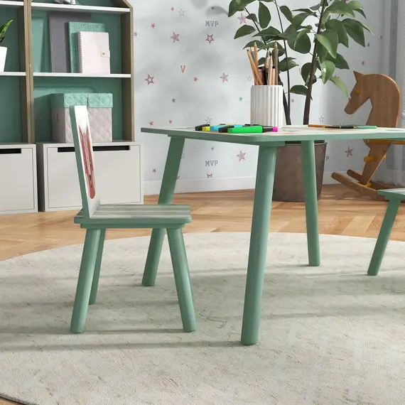 Buy Kids and Table Chairs, Children Desk with Two Chairs, Toddler Furniture Set, for Ages 3-6 Years - Green, 9 image