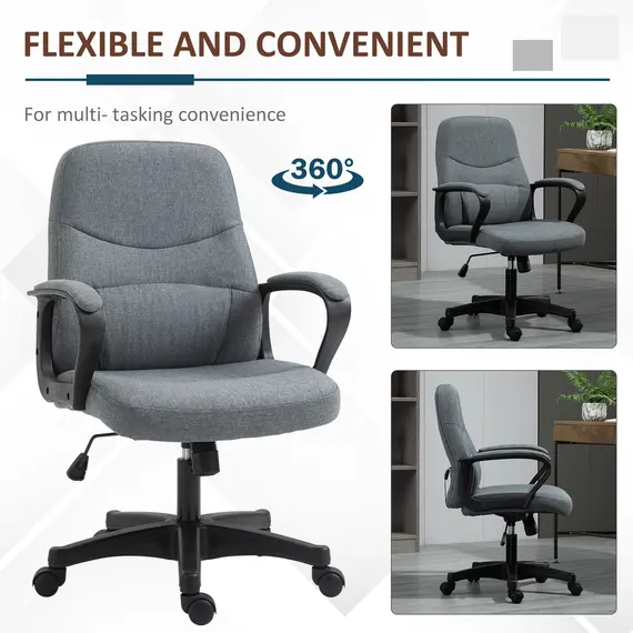 Buy Office Chair, Fabric Desk Chair Mid Back Work Study Chair with Massage Lumbar Support, Adjustable Height and Swivel Wheels, Grey, 6 image