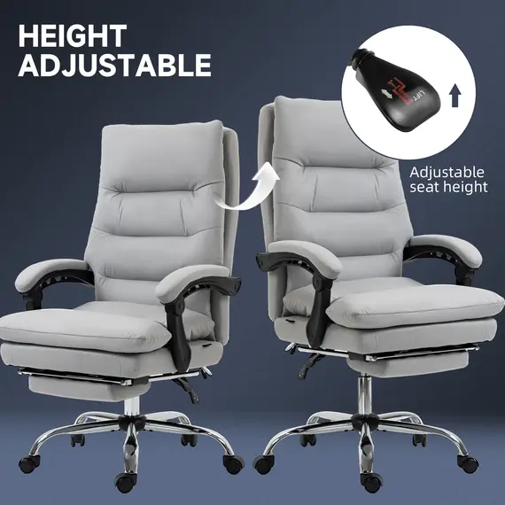 Buy Office Chair with Footrest, Double Padding Ergonomic Desk Chair with 6-Point Vibration Massage and Back Heating, Microfibre Fabric with 135° Reclining Back, Grey, 5 image