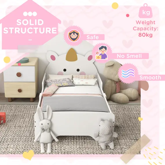 Buy Unicorn-Designed Toddler Bed, Kids Bedroom Furniture, for Ages 3-6 Years, 143 x 74 x 67cm - White, 6 image