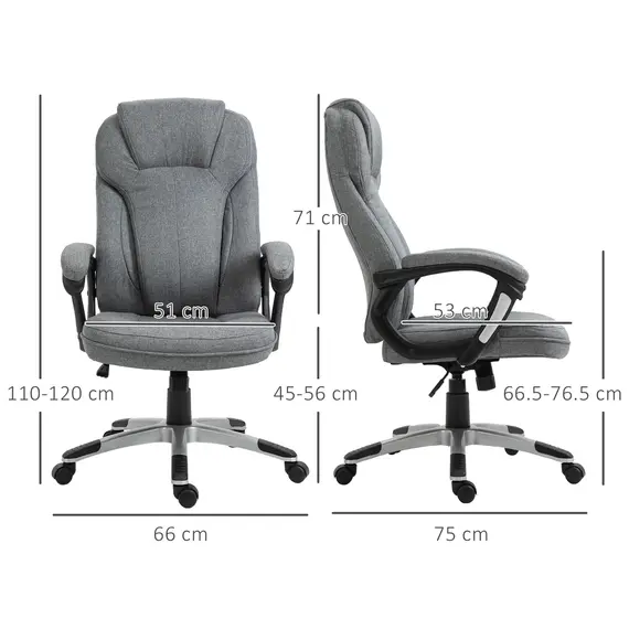 Buy Office Chair, Linen Fabric Desk Chair, Height Adjustable Computer Chair with Padded Armrests, Swivel Wheels and Tilt Function, Grey, 3 image