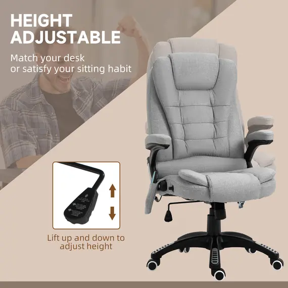 Buy Office Chair, Ergonomic Fabric Desk Chair with 6-Point Massage and Back Heated, Arms, Lumbar Support, Light Grey, 5 image