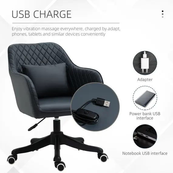 Buy Velvet Office Chair, Desk Chair, Makeup Vanity Chair with Massage Lumbar Pillow and Rolling Wheels for Bedroom and Home, Deep Blue, 4 image