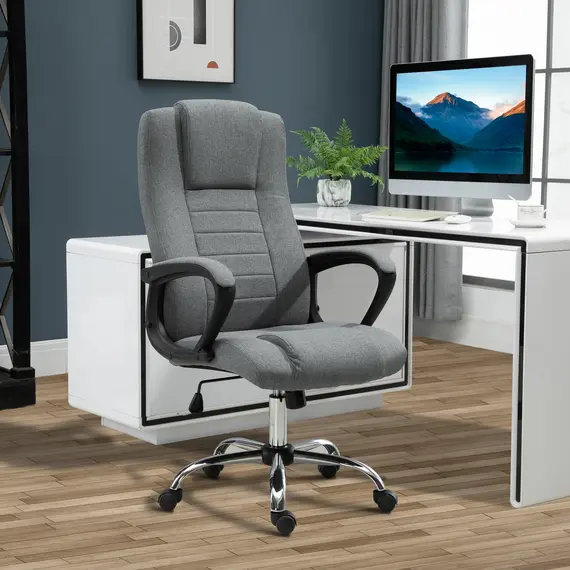 Buy Office Chair, Computer Desk Chair, Linen Fabric Swivel Chair with Adjustable Height, Rolling Wheels for Home and Study, Grey, 2 image