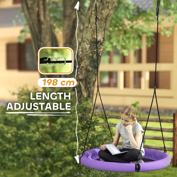 Buy 100cm Diameter Nest Seat for Kids with Height Adjustable Hanging Ropes for Outdoor, Playground, Garden, Purple, 6 image