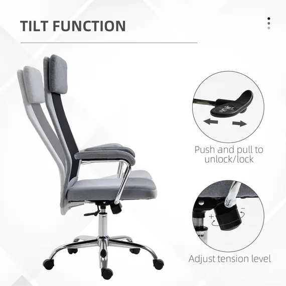 Buy Office Chair, Ergonomic Desk Chair, High Back Computer Chair with Adjustable Height, Swivel Rolling Wheels, Mesh Back and Linen-Feel Fabric Seat for Home and Study, Grey, 5 image