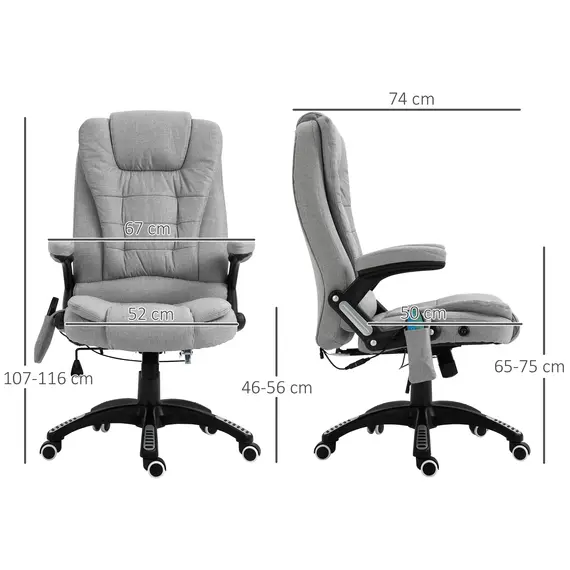 Buy Office Chair, Ergonomic Fabric Desk Chair with 6-Point Massage and Back Heated, Arms, Lumbar Support, Light Grey, 3 image