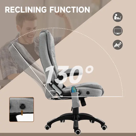 Buy Office Chair, Ergonomic Fabric Desk Chair with 6-Point Massage and Back Heated, Arms, Lumbar Support, Light Grey, 7 image
