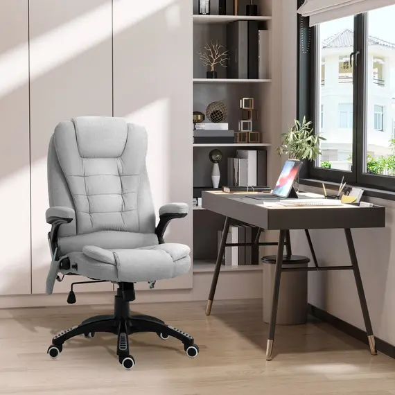 Buy Office Chair, Ergonomic Fabric Desk Chair with 6-Point Massage and Back Heated, Arms, Lumbar Support, Light Grey, 2 image