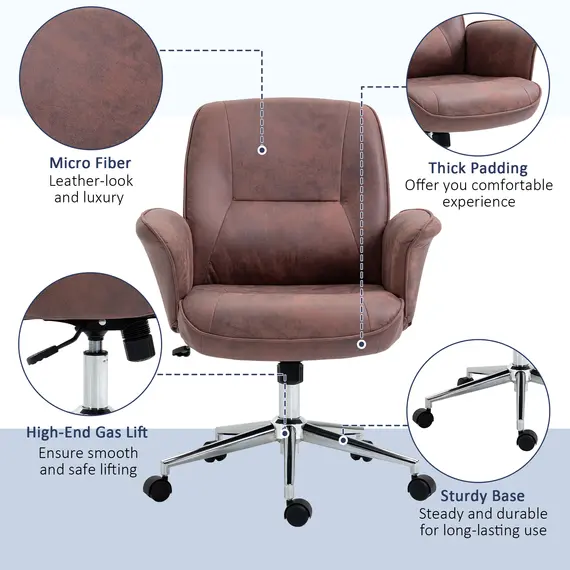 Buy Office Chair, Desk Chair, Swivel Computer Chair with Armrest and Rolling Wheels for Home and Work, Red, 7 image