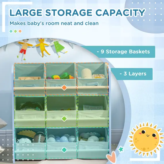 Buy Kids Storage Rack, with Nine Removable Baskets, for Nursery, Bedroom, Playroom - Blue, 4 image