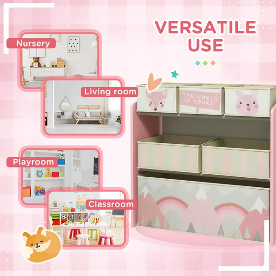 Buy Kids Storage Unit, Toy Storage Organiser, with Six Fabric Bins, for Bedrooms, Playrooms, Nurseries - Pink, 6 image