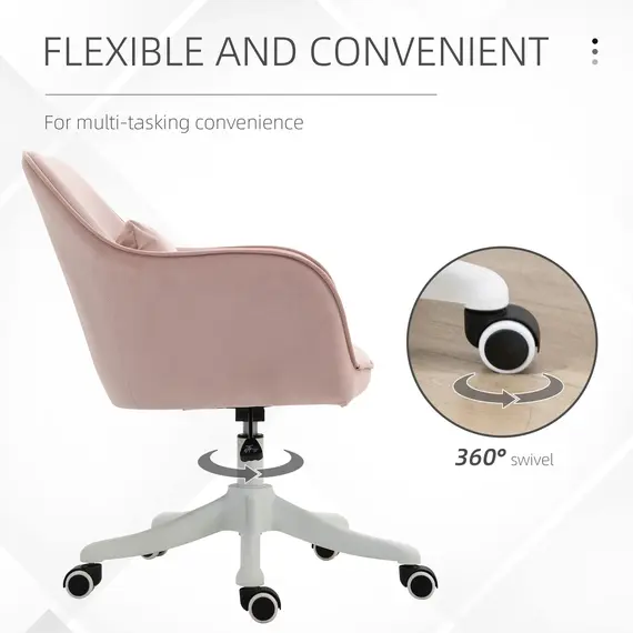 Buy Velvet Office Chair, Desk Chair, Makeup Vanity Chair with Massage Lumbar Pillow and Rolling Wheels for Bedroom and Home, Pink, 6 image