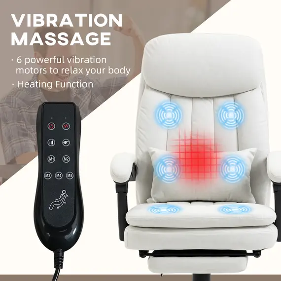 Buy Office Chair, Ergonomic Desk Chair with 6-Point Vibration Massage and Lumbar Heating, Computer Chair with Lumbar Support Pillow, 155° Reclining Back and Footrest, Cream White, 4 image