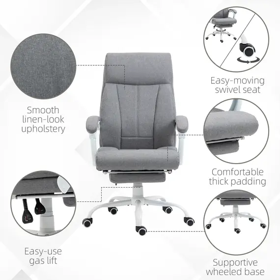 Buy Office Chair, Ergonomic Desk Chair, Fabric Work Study Chair with 155° Reclining Back and Footrest, Adjustable Height and Swivel Wheels, Grey, 7 image
