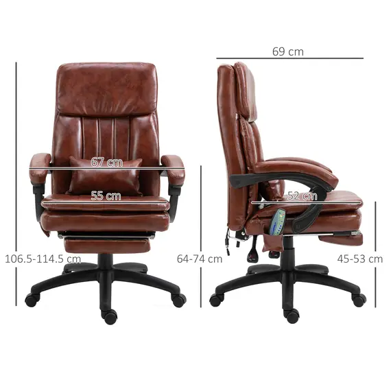 Buy PU Leather Office Chair with 7 Point Vibrating Massage, Computer Desk Chair with Footrest, Adjustable Height, Reclining Back, Brown, 3 image