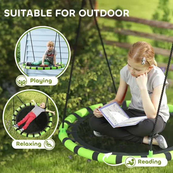 Buy 100 cm Diameter Kid Nest Swing Seat with Height Adjustable Ropes for Outdoor Indoor, Black, 6 image