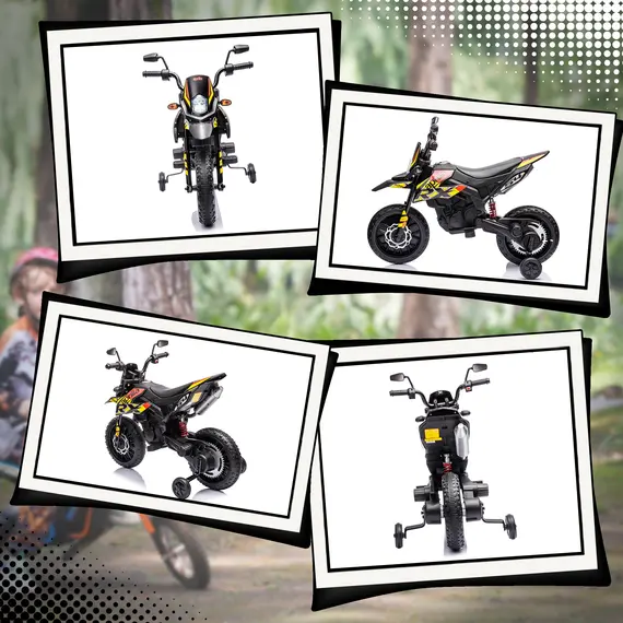 Buy 12V Aprilia Licenced Kids Motorbike with Training Wheels, Spring Suspension, LED Light, USB, Music, Yellow, 8 image