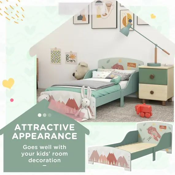 Buy Toddler Bed Frame, Kids Bedroom Furniture for Ages 3-6 Years, Green, 4 image