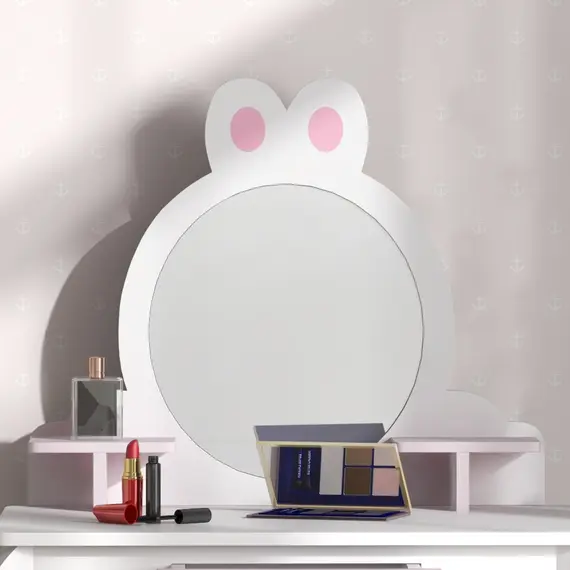 Buy Bunny-Design Kids Dressing Table, with Mirror and Stool - White and Pink, 8 image