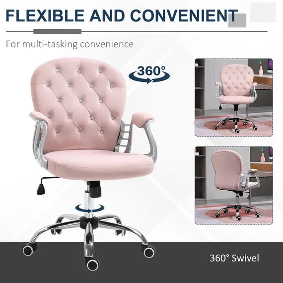 Buy Office Chair, Swivel Desk Chair, Velvet Vanity Chair with Adjustable Height and Rolling Wheels for Home Work Study, Pink, 7 image