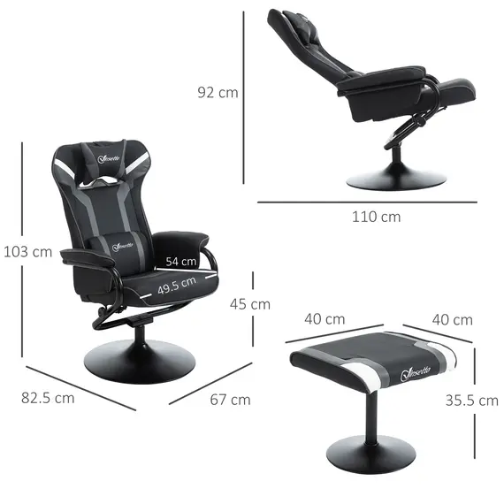 Buy Reclining Chair and Stool Set, Recliner Chair with Headrest, Gaming Chair with Lumbar Support, Pedestal Base for Home Office, Grey, 3 image