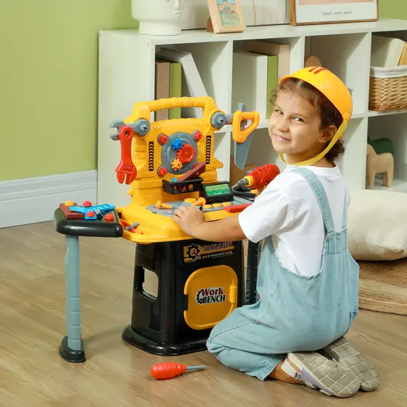 Buy 102-Piece Kids Tool Bench with Electric Drill, Storage for Ages 3-6 Years, Yellow, 2 image
