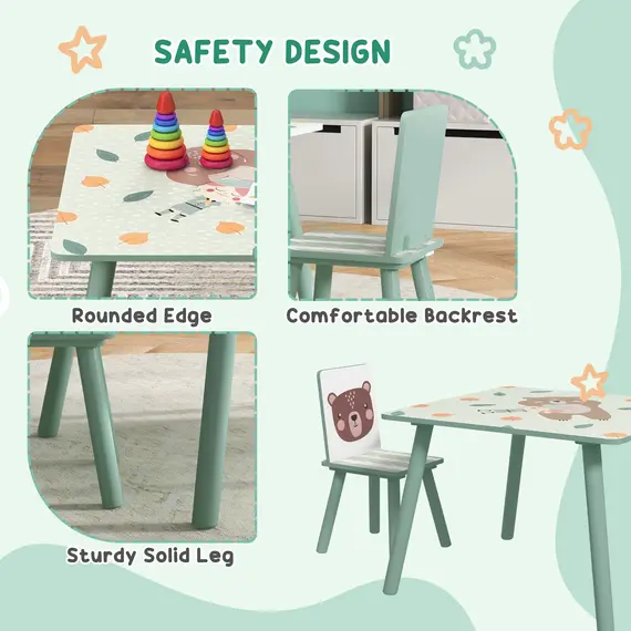 Buy Kids and Table Chairs, Children Desk with Two Chairs, Toddler Furniture Set, for Ages 3-6 Years - Green, 5 image