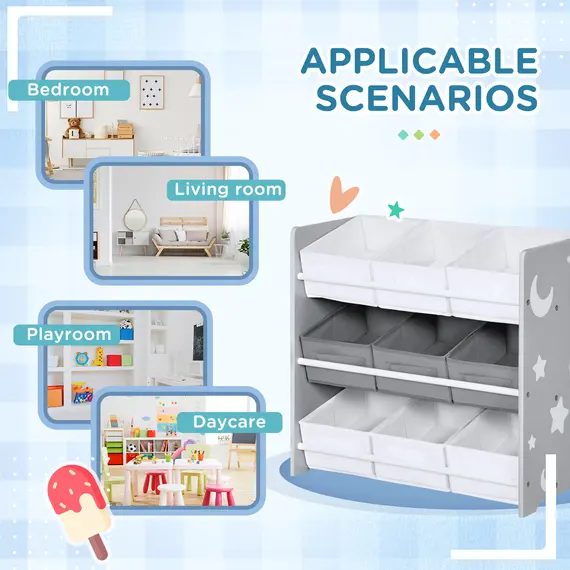 Buy Kids Storage Rack, with Nine Removable Baskets, for Nursery, Bedroom, Playroom - Grey, 7 image