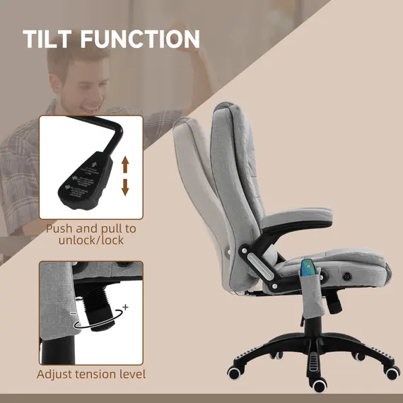 Buy Office Chair, Ergonomic Fabric Desk Chair with 6-Point Massage and Back Heated, Arms, Lumbar Support, Light Grey, 6 image